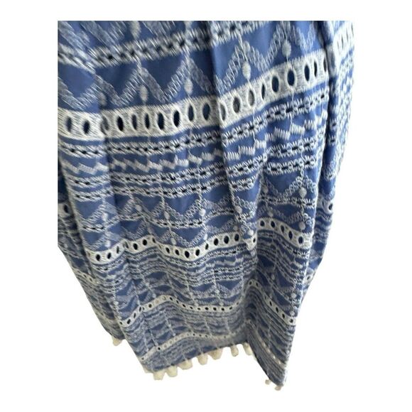 Vince Camuto Sz 10 Blue White Striped Eyelet Sundress Women's Dress Tassel Trim - Picture 3 of 10